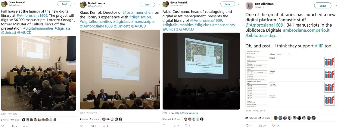 A selection of tweets published in November 2019 by Greta Franzini and Ben Albritton about the launch of the Library’s IIIF- compliant digital platform .