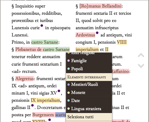 Esempio di selezione di oggetti nella modalità lettura.