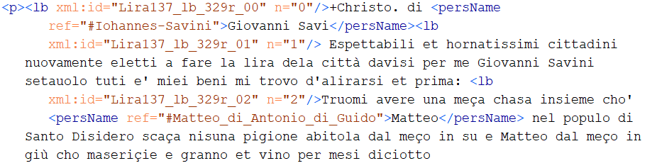 Estratto della codifica della denuncia di Giovanni di Savino .