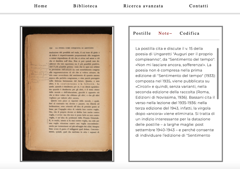   Prototipo di visualizzazione per l’edizione digitale delle postille di Bassani alla Scuola dell’uomo (p. 152)