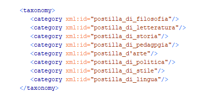   Tassonomia relativa ai temi delle postille