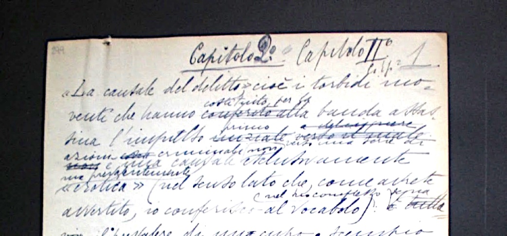 Manoscritto della versione originaria di C. E. Gadda, Eros e Priapo, A, Capitolo 2, p. 299 (Archivio Liberati).