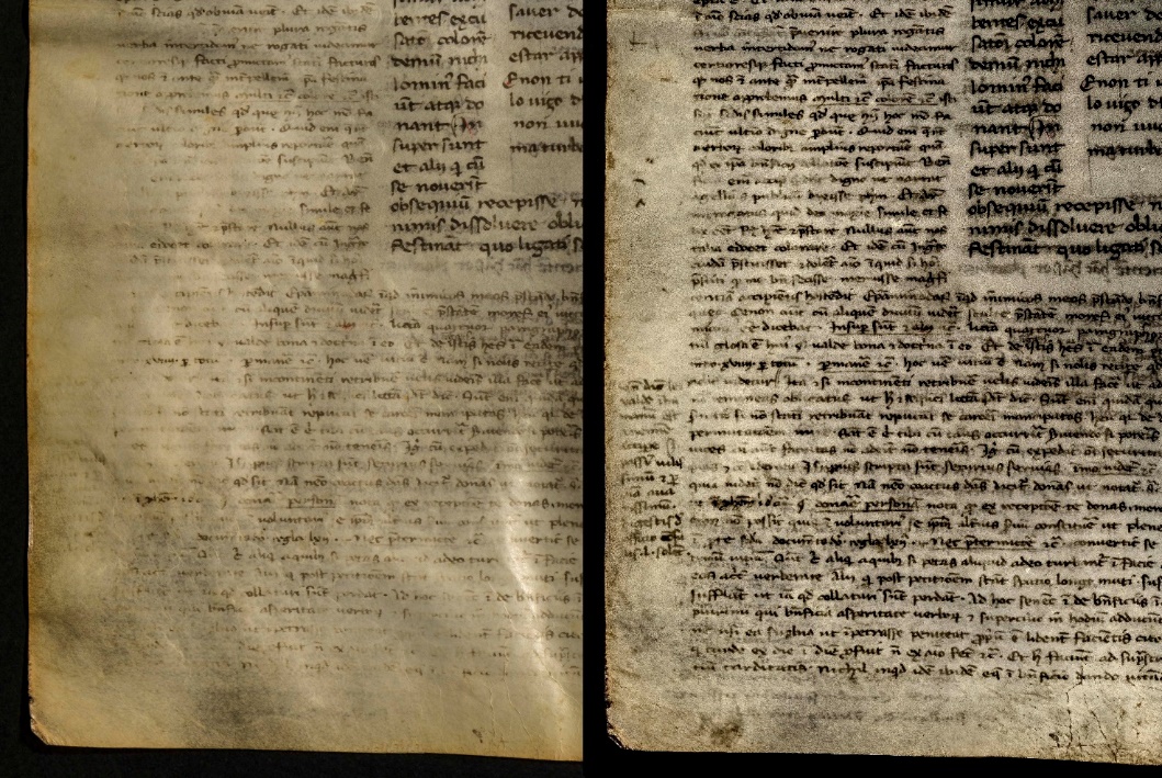 Biblioteca Apostolica Vaticana, Barb. lat. 4076, dettaglio del f. 18v ripreso a luce visibile e in fluorescenza ultravioletta .