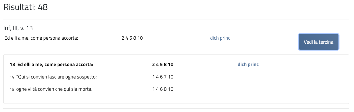 t he single results can be expanded to show the entire tercet .