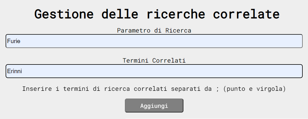   – Tabella delle ricerche correlate presente nell’area di  back-end  del DAD