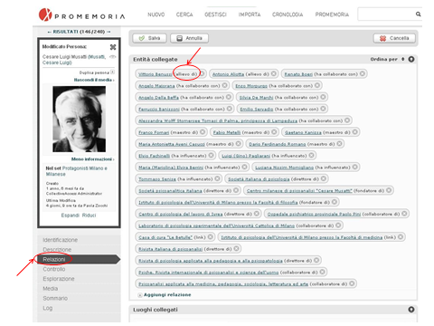 Scheda di inserimento delle relazioni in CollectiveAccess
