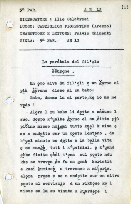 Example of ‘historic’ accompanying material from Archivio “Carta dei Dialetti Italiani”.