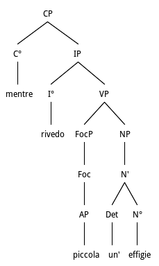 Hyperbaton and fronting of quantified adjective “piccola” from Object NP