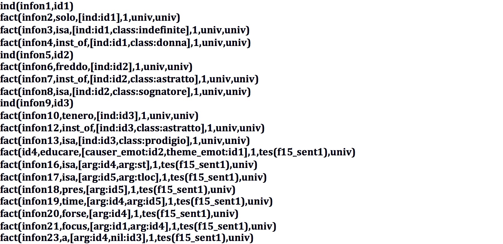 Model in Situation Semantics style for sentence n. xii