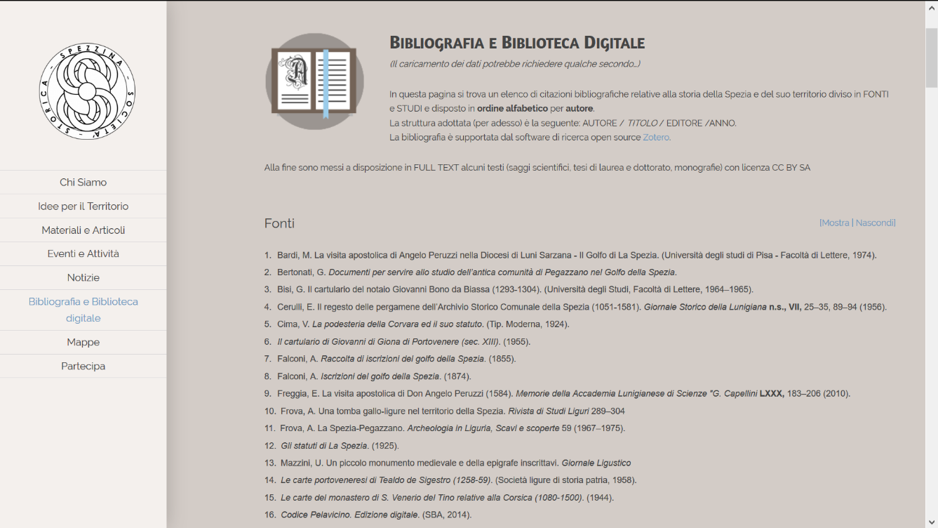 La pagina “Bibliografia e Biblioteca digitale”