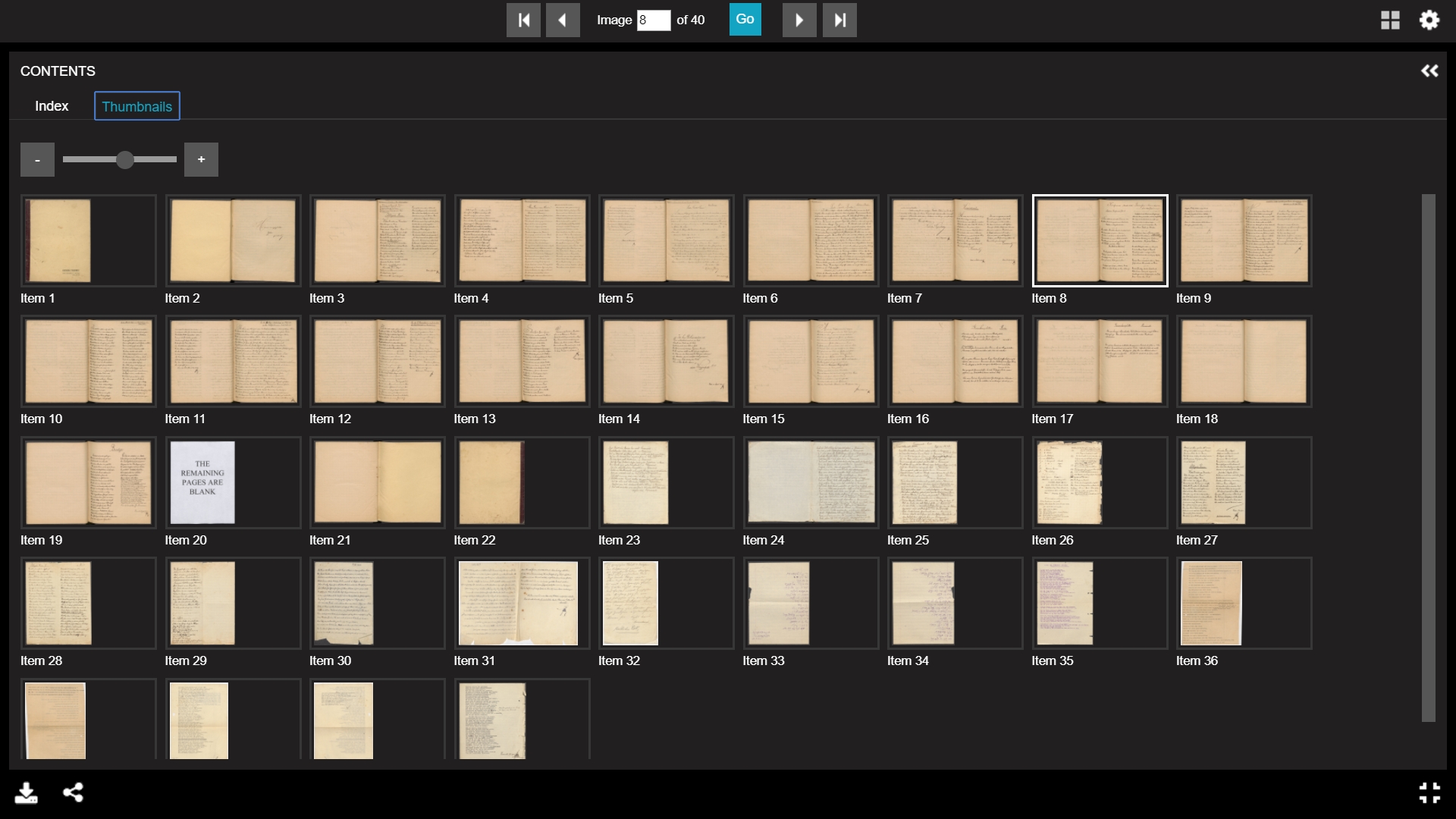 USHMM Archival Collection, IIIF/Universal Viewer, thumbnail view