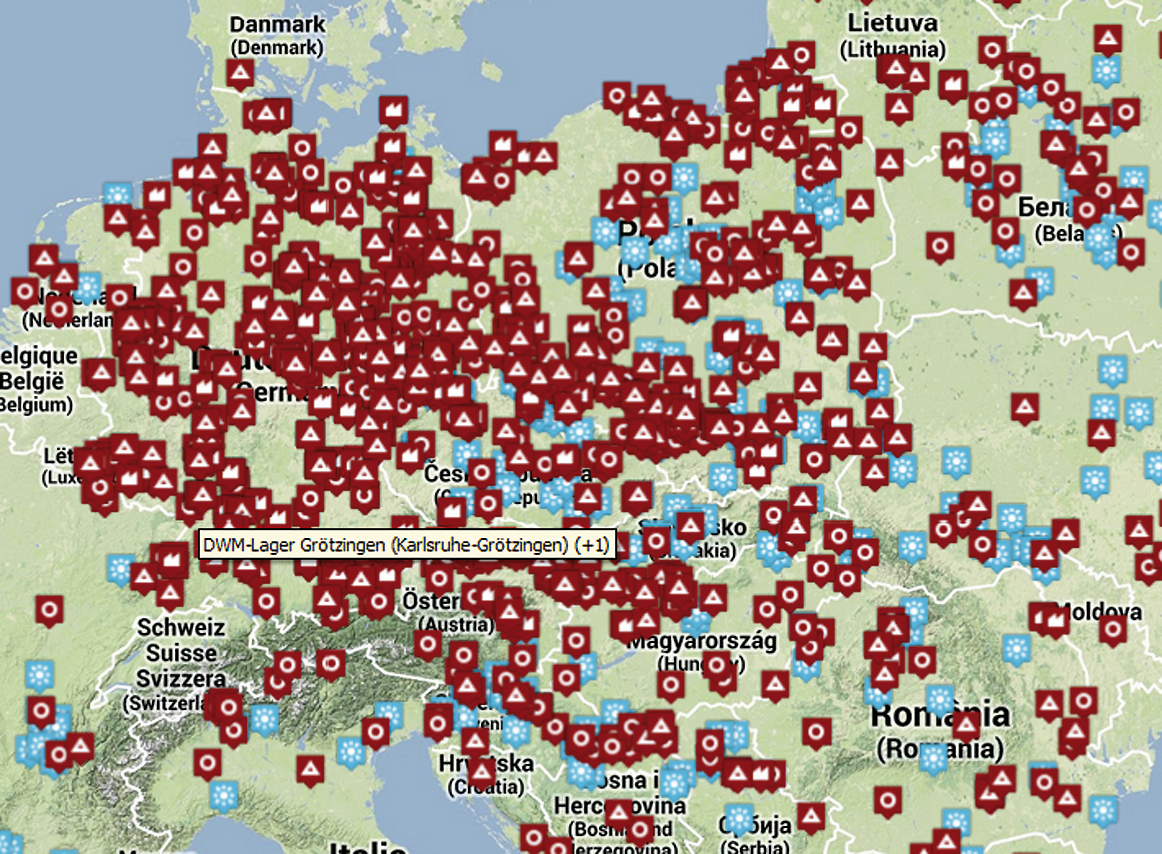 Clickable map with birth places, camps, factories and deployment locations of the witnesses in the archive Forced Labor 1939–1945, http://www.zwangsarbeit-archiv.de.