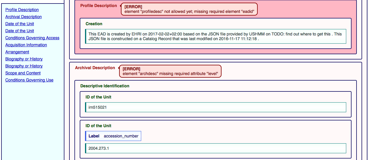 EAD Validation. HTML preview and integrated error display