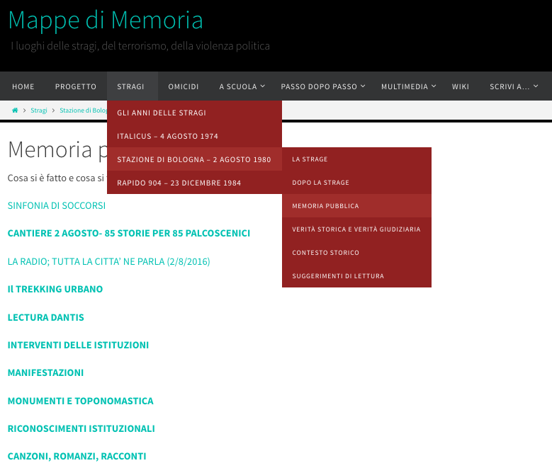 Voce Memoria pubblica della sezione dedicata alla strage della Stazione di Bologna del 1980.